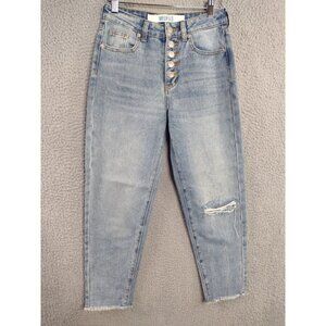 Melville Jeans Womens Crop Mid Rise Button Fly Light Ripped Denim Blue Pants 24